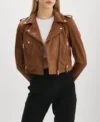 Classic Brown Leather Biker Jacket for Women
