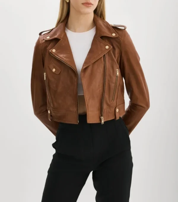 Classic Brown Leather Biker Jacket for Women