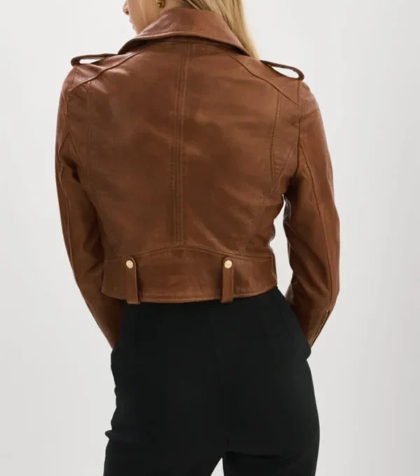 Classic Brown Leather Biker Jacket for Women Back