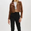Classic Brown Leather Biker Jacket for Women Sale