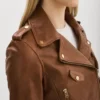 Classic Brown Leather Biker Jacket for Women Side Look