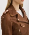 Classic Brown Leather Biker Jacket for Women Side Look