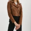 Classic Brown Leather Biker Jacket for Women on Sale