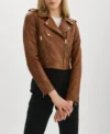 Classic Brown Leather Biker Jacket for Women on Sale