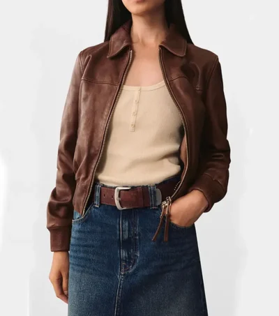 Classic Brown Zip-Up Leather Jacket