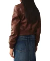 Classic Brown Zip-Up Leather Jacket Back