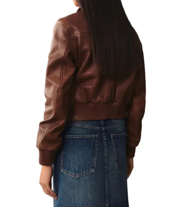 Classic Brown Zip-Up Leather Jacket Back