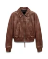 Classic Brown Zip-Up Leather Jacket Front