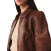 Classic Brown Zip-Up Leather Jacket Side Look