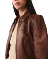 Classic Brown Zip-Up Leather Jacket Side Look
