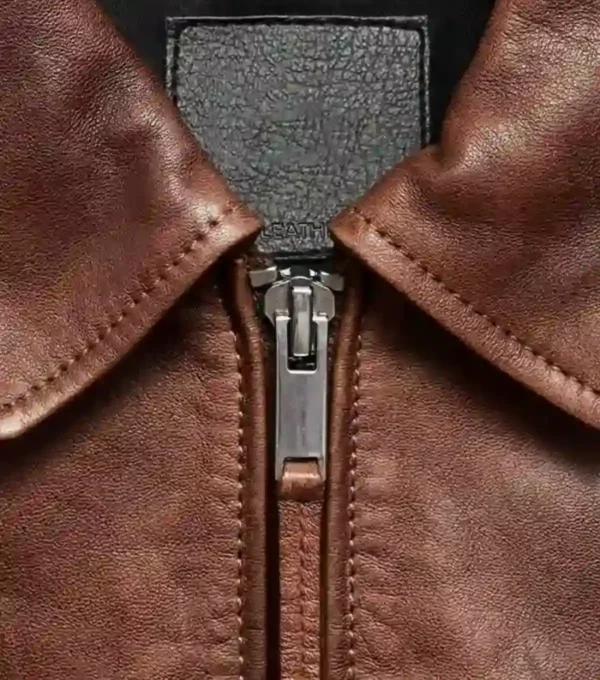 Classic Brown Zip-Up Leather Jacket on Sale