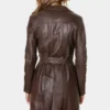 Classic Dark Brown Belted Leather Jacket for Women Back