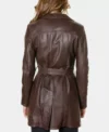 Classic Dark Brown Belted Leather Jacket for Women Back