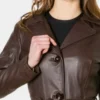 Classic Dark Brown Belted Leather Jacket for Women Front