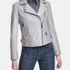 Classic Grey Leather Biker Jacket