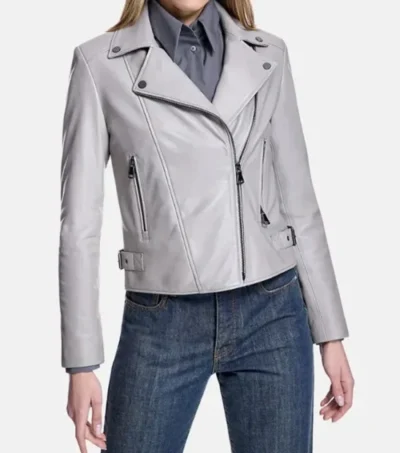 Classic Grey Leather Biker Jacket