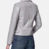 Classic Grey Leather Biker Jacket Back