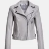 Classic Grey Leather Biker Jacket Front