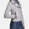 Classic Grey Leather Biker Jacket Side Look