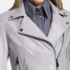 Classic Grey Leather Biker Jacket on Sale