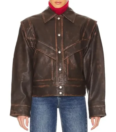 Classic Oversized Brown Leather Jacket