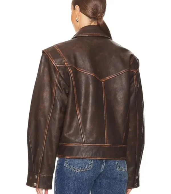 Classic Oversized Brown Leather Jacket Back
