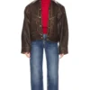Classic Oversized Brown Leather Jacket Sale