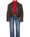 Classic Oversized Brown Leather Jacket Sale