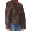 Classic Oversized Brown Leather Jacket Side Look