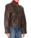 Classic Oversized Brown Leather Jacket Side Look