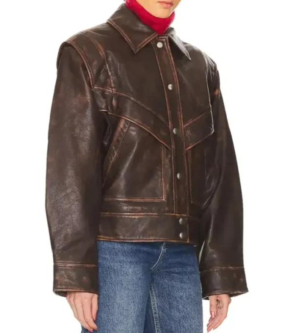 Classic Oversized Brown Leather Jacket Side Look