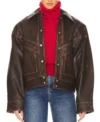 Classic Oversized Brown Leather Jacket on Sale