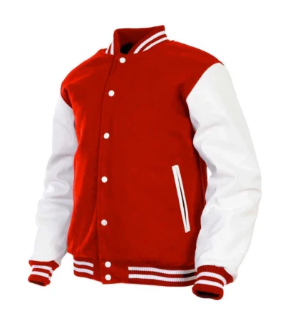 Classic Red Varsity Jacket with White Sleeves Side Looks