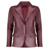 Classic Women’s Burgundy Leather Blazer
