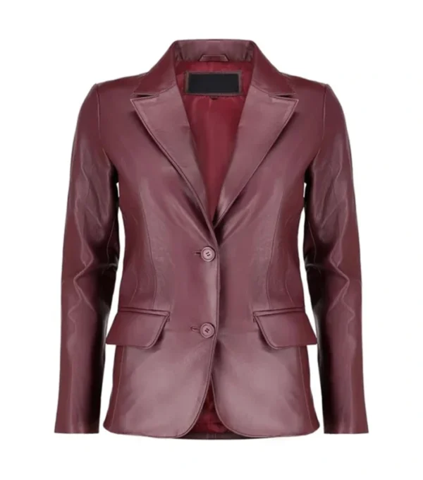 Classic Women’s Burgundy Leather Blazer