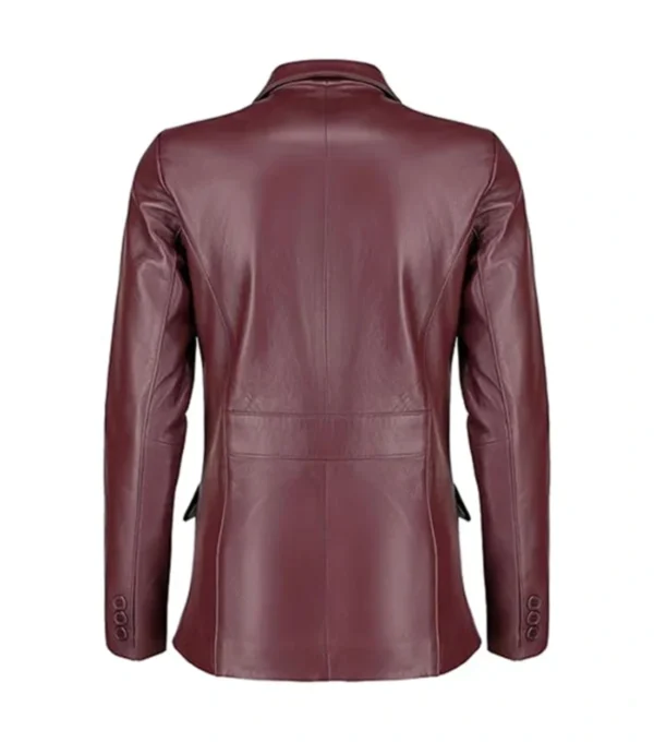Classic Women’s Burgundy Leather Blazer Back