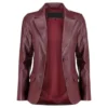 Classic Women’s Burgundy Leather Blazer Front