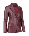 Classic Women’s Burgundy Leather Blazer Side Look