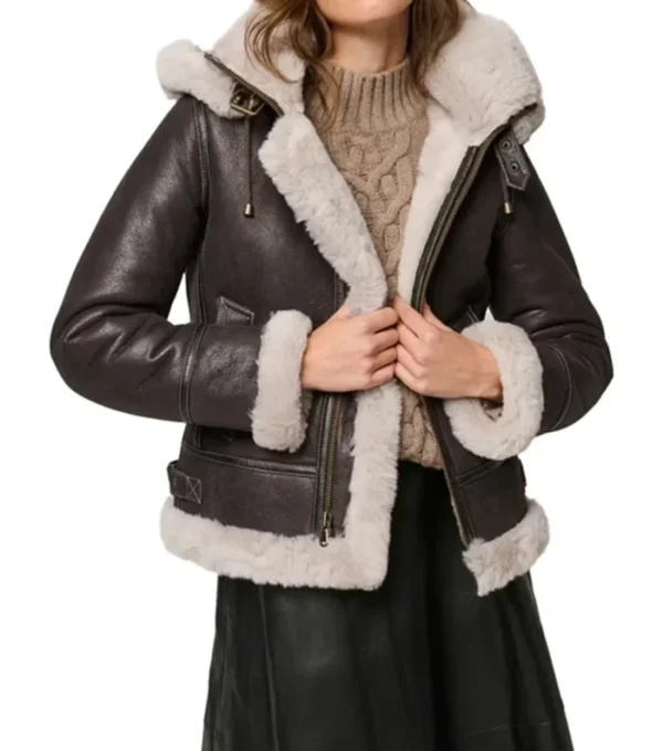 Dark Brown Leather B3 Jacket with Hood