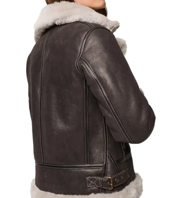Dark Brown Leather B3 Jacket with Hood Back