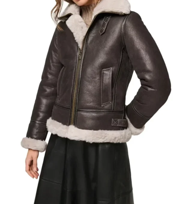 Dark Brown Leather B3 Jacket with Hood Front