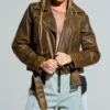 Distressed Brown Leather Motorcycle Jacket