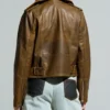 Distressed Brown Leather Motorcycle Jacket Back