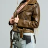 Distressed Brown Leather Motorcycle Jacket Side Look