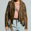 Distressed Brown Leather Motorcycle Jacket on Sale