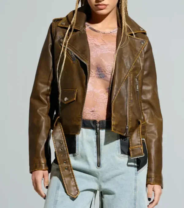 Distressed Brown Leather Motorcycle Jacket on Sale