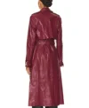 Long Belted Burgundy Leather Coat for Women Back