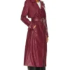 Long Belted Burgundy Leather Coat for Women Side