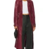 Long Belted Burgundy Leather Coat for Women on Sale