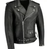 Men Black Leather Biker Jacket with Side Laces